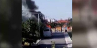 Konya’da park halindeki otobüs yandı
