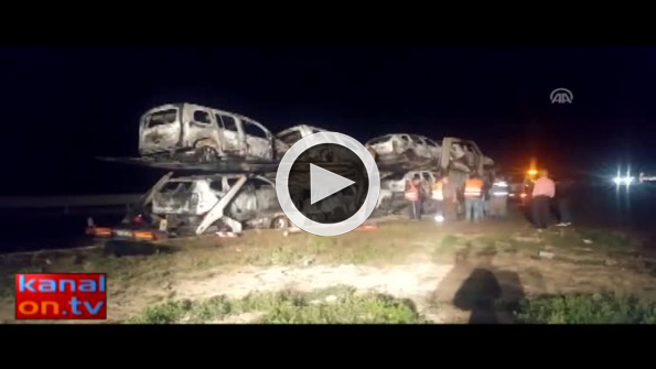 Konya’da araç taşıyan tır yandı