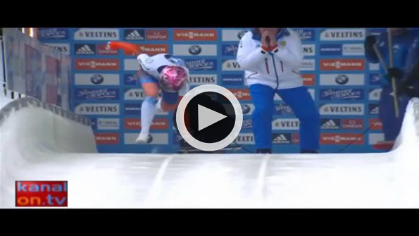 Kızağı tutturamayan sporcu metrelerce sürüklendi